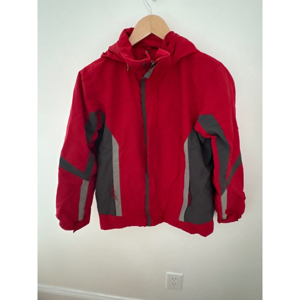 LL Bean‎ Kids Red Gray Hooded Winter Jacket Reflective Ski Parka Size M 10-12